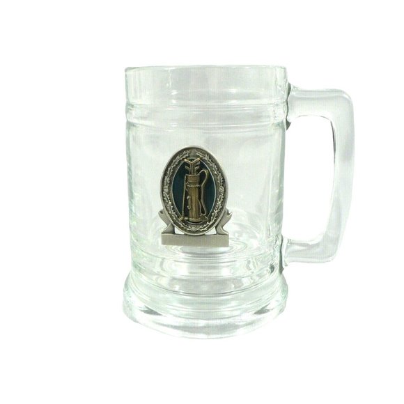 Beverage Mug Barware Pewter Golf Emblem Raised Medallion - Picture 1 of 9